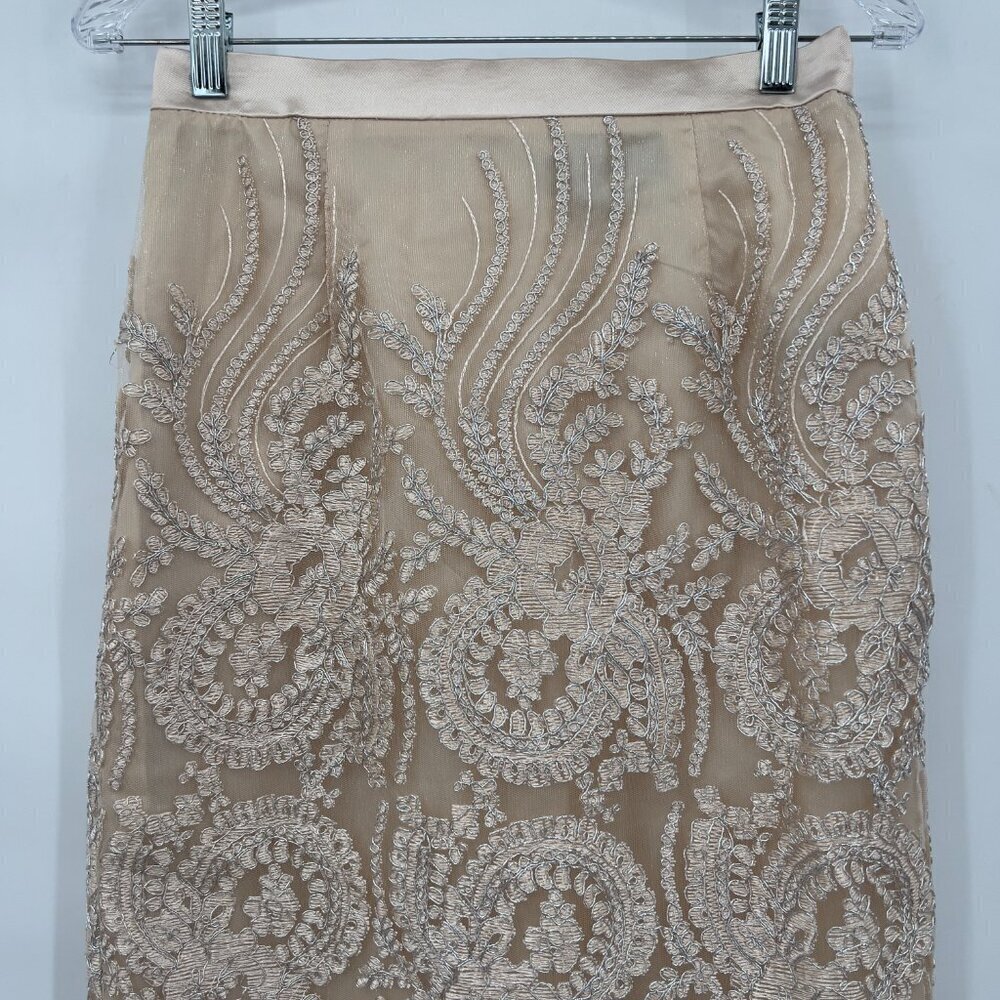 Women’s Terramina Collection Cocktail Embroidered Lace Midi Skirt Beige Gold 8 - Picture 2 of 13